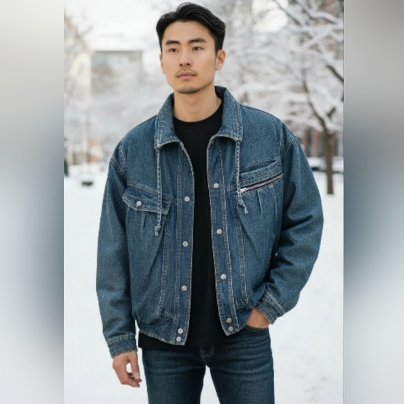 Vintage Be In The Current Seen Men's Quilted Denim Goose Down Lined Coat Sz M